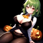Pumpkins Halloween Kazami Yuuka 1girl Arms Behind Back Ascot Black Background Black Bra Black Panties Black Pantyhose Bra Breast, 2053772994