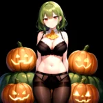 Pumpkins Halloween Kazami Yuuka 1girl Arms Behind Back Ascot Black Background Black Bra Black Panties Black Pantyhose Bra Breast, 2671470203