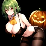 Pumpkins Halloween Kazami Yuuka 1girl Arms Behind Back Ascot Black Background Black Bra Black Panties Black Pantyhose Bra Breast, 3312068188