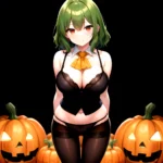 Pumpkins Halloween Kazami Yuuka 1girl Arms Behind Back Ascot Black Background Black Bra Black Panties Black Pantyhose Bra Breast, 4030467390