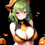 Pumpkins Halloween Kazami Yuuka 1girl Arms Behind Back Ascot Black Background Black Bra Black Panties Black Pantyhose Bra Breast, 771511371