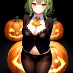 Pumpkins Halloween Kazami Yuuka 1girl Arms Behind Back Ascot Black Background Black Bra Black Panties Black Pantyhose Bra Breast, 924870772