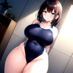 Takarada Rikka 1girl Against Wall Blue Eyes Blush Breasts Collarbone Competition Swimsuit Curvy Groin Highleg Huge Breasts Indoo, 3258715713