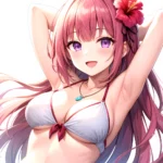 Yayoi Sakura 1girl Armpits Arms Behind Head Bikini Bracelet Breasts Cleavage Flower Hair Flower Hair Ornament Hibiscus Long Hair, 236068805