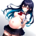 1girl Arms Behind Back 1 3 Blue Hair Blush Breasts Breasts Out Pregnant Long Hair Facing The Viewer Medium Breasts, 2310432396
