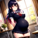 1girl Arms Behind Back 1 3 Blue Hair Blush Breasts Breasts Out Pregnant Long Hair Facing The Viewer Medium Breasts, 2686349104