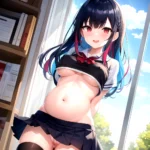 1girl Arms Behind Back 1 3 Blue Hair Blush Breasts Breasts Out Pregnant Long Hair Facing The Viewer Medium Breasts, 2859782639