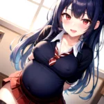 1girl Arms Behind Back 1 3 Blue Hair Blush Breasts Breasts Out Pregnant Long Hair Facing The Viewer Medium Breasts, 4243019720
