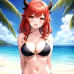 Nilou Genshin Impact 1girl Bare Shoulders Beach Bikini Blush Breasts Cleavage Collarbone Fake Horns Horns Large Breasts Long Hai, 1108467737