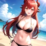 Nilou Genshin Impact 1girl Bare Shoulders Beach Bikini Blush Breasts Cleavage Collarbone Fake Horns Horns Large Breasts Long Hai, 1605969107