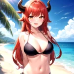 Nilou Genshin Impact 1girl Bare Shoulders Beach Bikini Blush Breasts Cleavage Collarbone Fake Horns Horns Large Breasts Long Hai, 2620659656