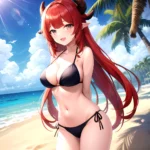 Nilou Genshin Impact 1girl Bare Shoulders Beach Bikini Blush Breasts Cleavage Collarbone Fake Horns Horns Large Breasts Long Hai, 2685385717