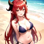 Nilou Genshin Impact 1girl Bare Shoulders Beach Bikini Blush Breasts Cleavage Collarbone Fake Horns Horns Large Breasts Long Hai, 2792331966