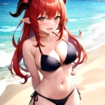 Nilou Genshin Impact 1girl Bare Shoulders Beach Bikini Blush Breasts Cleavage Collarbone Fake Horns Horns Large Breasts Long Hai, 3098718581