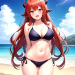 Nilou Genshin Impact 1girl Bare Shoulders Beach Bikini Blush Breasts Cleavage Collarbone Fake Horns Horns Large Breasts Long Hai, 3522484910