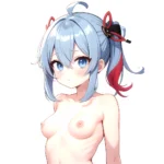 Small Breasts Small Boobs Furina Genshin Impact 1girl Ahoge Blue Eyes Blue Hair Blush Breasts Closed Mouth Collarbone Completely, 3591345205