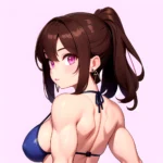 1girl Abs Bikini Breasts Brown Hair Colored Skin Earrings Jacket Jewelry Large Breasts Looking To The Side Muscular Muscular Fem, 4232446844