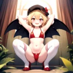 Armpits Bikini Breasts Red Eyes Red Thighhighs Small Breasts Thick Thighs White Bikini Blonde Hair Flandre Scarlet 1girl P Blush, 237394351
