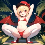 Armpits Bikini Breasts Red Eyes Red Thighhighs Small Breasts Thick Thighs White Bikini Blonde Hair Flandre Scarlet 1girl P Blush, 349144465