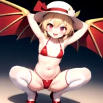 Armpits Bikini Breasts Red Eyes Red Thighhighs Small Breasts Thick Thighs White Bikini Flandre Scarlet 1girl P Blonde Hair Blush, 1443139205