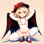 Armpits Bikini Breasts Red Eyes Red Thighhighs Small Breasts Thick Thighs White Bikini Flandre Scarlet 1girl P Blonde Hair Blush, 1705514544