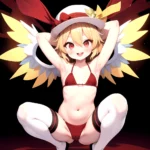 Armpits Bikini Breasts Red Eyes Red Thighhighs Small Breasts Thick Thighs White Bikini Flandre Scarlet 1girl P Blonde Hair Blush, 2594014813