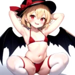 Armpits Bikini Breasts Red Eyes Red Thighhighs Small Breasts Thick Thighs White Bikini Flandre Scarlet 1girl P Blonde Hair Blush, 2757888022