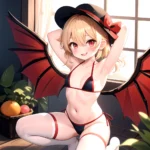 Armpits Bikini Breasts Red Eyes Red Thighhighs Small Breasts Thick Thighs White Bikini Flandre Scarlet 1girl P Blonde Hair Blush, 741542613