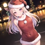 Mejiro Dober Umamusume 1girl Bell Blush Bow Christmas Ears Through Headwear Fur Trimmed Headwear Fur Trim Hat Hat Bow Long, 1211141084