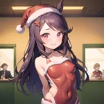 Mejiro Dober Umamusume 1girl Bell Blush Bow Christmas Ears Through Headwear Fur Trimmed Headwear Fur Trim Hat Hat Bow Long, 3486709990