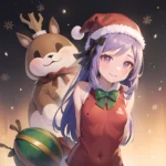 Mejiro Dober Umamusume 1girl Bell Blush Bow Christmas Ears Through Headwear Fur Trimmed Headwear Fur Trim Hat Hat Bow Long, 4259666343