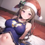 Mejiro Dober Umamusume 1girl Bell Blush Bow Christmas Ears Through Headwear Fur Trimmed Headwear Fur Trim Hat Hat Bow Long, 650566837