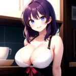 Yumi Senran Kagura 1girl Blue Eyes Breasts Cleavage Large Breasts Looking At Viewer Medium Breasts Paizuri Purple Hair Smile Upp, 1123771186