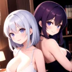 Yumi Senran Kagura 1girl Blue Eyes Breasts Cleavage Large Breasts Looking At Viewer Medium Breasts Paizuri Purple Hair Smile Upp, 1274285244