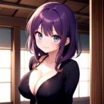 Yumi Senran Kagura 1girl Blue Eyes Breasts Cleavage Large Breasts Looking At Viewer Medium Breasts Paizuri Purple Hair Smile Upp, 137747273