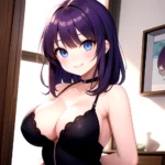 Yumi Senran Kagura 1girl Blue Eyes Breasts Cleavage Large Breasts Looking At Viewer Medium Breasts Paizuri Purple Hair Smile Upp, 164297036