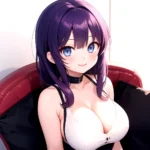 Yumi Senran Kagura 1girl Blue Eyes Breasts Cleavage Large Breasts Looking At Viewer Medium Breasts Paizuri Purple Hair Smile Upp, 1961855440