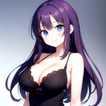 Yumi Senran Kagura 1girl Blue Eyes Breasts Cleavage Large Breasts Looking At Viewer Medium Breasts Paizuri Purple Hair Smile Upp, 213042443