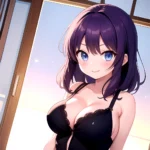 Yumi Senran Kagura 1girl Blue Eyes Breasts Cleavage Large Breasts Looking At Viewer Medium Breasts Paizuri Purple Hair Smile Upp, 2601512198