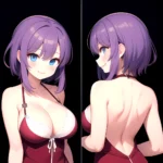 Yumi Senran Kagura 1girl Blue Eyes Breasts Cleavage Large Breasts Looking At Viewer Medium Breasts Paizuri Purple Hair Smile Upp, 3488234180