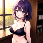 Yumi Senran Kagura 1girl Blue Eyes Breasts Cleavage Large Breasts Looking At Viewer Medium Breasts Paizuri Purple Hair Smile Upp, 3528606427
