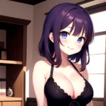 Yumi Senran Kagura 1girl Blue Eyes Breasts Cleavage Large Breasts Looking At Viewer Medium Breasts Paizuri Purple Hair Smile Upp, 4115594439