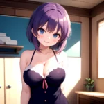 Yumi Senran Kagura 1girl Blue Eyes Breasts Cleavage Large Breasts Looking At Viewer Medium Breasts Paizuri Purple Hair Smile Upp, 582879815