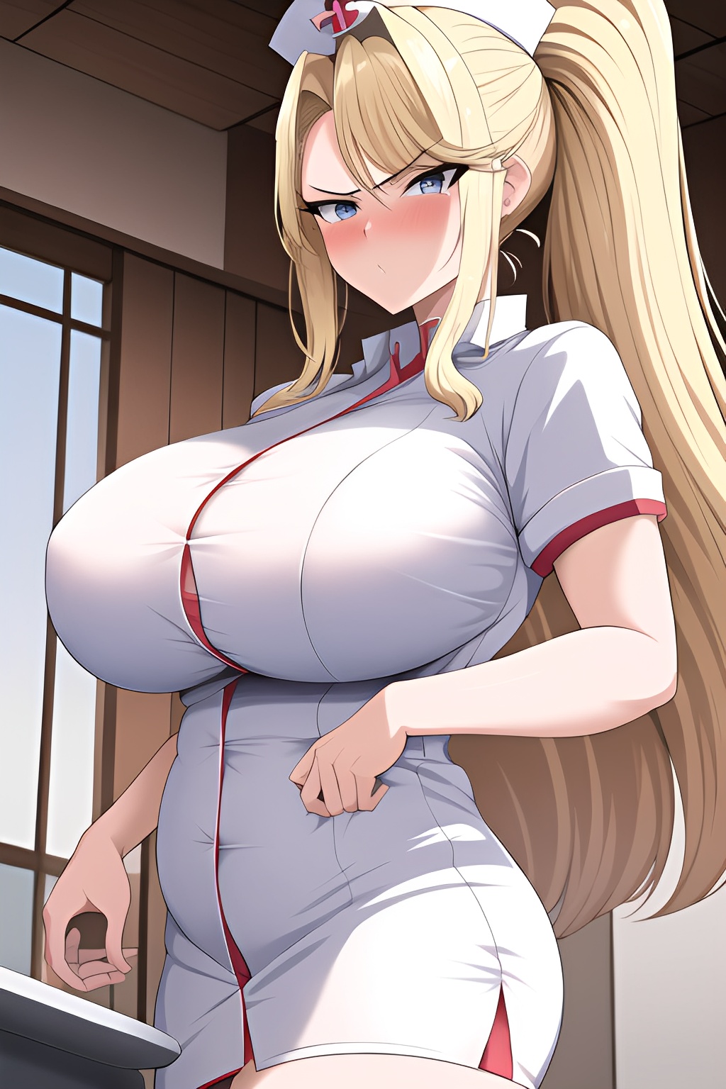 1024px x 1536px - Anime Busty Huge Boobs 60s Age Angry Face Blonde Slicked Hair Style Light  Skin Comic Yacht Close Up View Bathing Nurse - AI Hentai