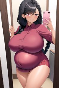 anime,pregnant,huge boobs,20s age,happy face,black hair,braided hair style,dark skin,mirror selfie,hospital,side view,jumping,mini skirt