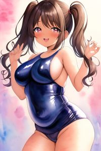 anime,chubby,small tits,40s age,happy face,brunette,pigtails hair style,dark skin,watercolor,party,front view,yoga,latex