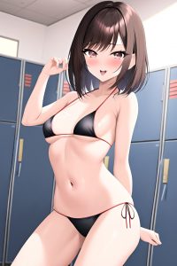 anime,skinny,small tits,40s age,ahegao face,brunette,pixie hair style,light skin,black and white,locker room,front view,massage,bikini