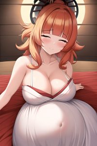 anime,pregnant,small tits,50s age,seductive face,ginger,messy hair style,light skin,crisp anime,stage,close-up view,sleeping,geisha