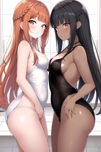 anime,busty,small tits,60s age,seductive face,ginger,braided hair style,dark skin,black and white,shower,side view,t-pose,teacher