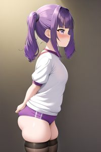 anime,chubby,small tits,60s age,serious face,purple hair,pigtails hair style,light skin,skin detail (beta),gym,side view,cumshot,stockings